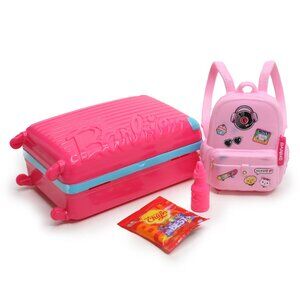 Barbie Pink Fashionistas Doll Travel Set: Luggage Suitcase & Sticker Backpack
